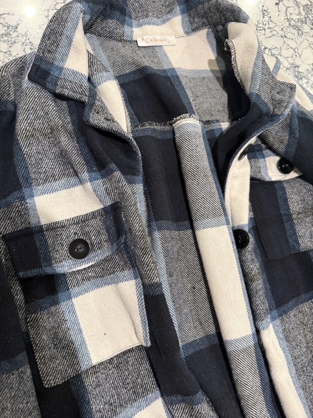 Plaid Button-Front Shacket Jacket - Blue & White - Picture 3 of 3